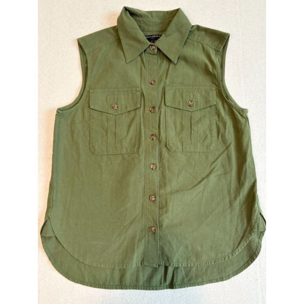 Banana Republic Outlet Sleeveless Safari Shirt Size Small Green 100% Cotton